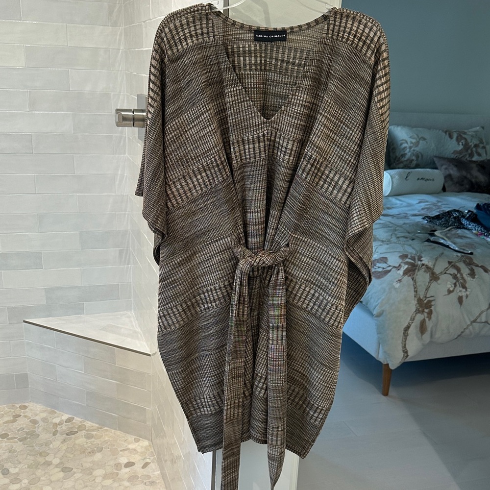 Karina Grimaldi Brown and Cream Knit Dress w Drawstring O/S